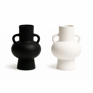 White and black ceramic vase with modern minimalist design
