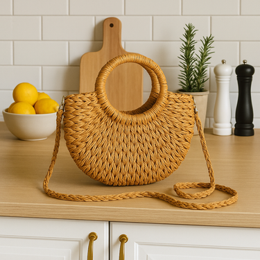 handmade straw tote bag with natural texture