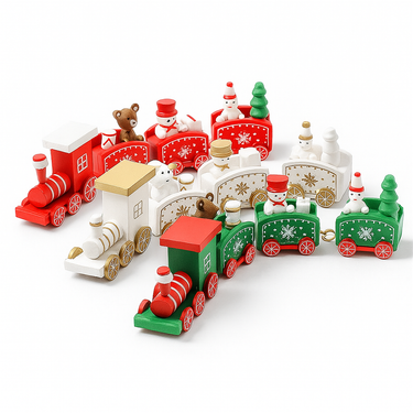 wooden Christmas train set for festive holiday decor