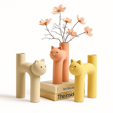 Cat head tube vase with cute feline design for home decor