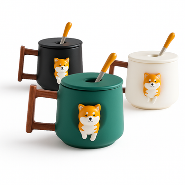 Shiba Inu ceramic cup with cute dog illustration