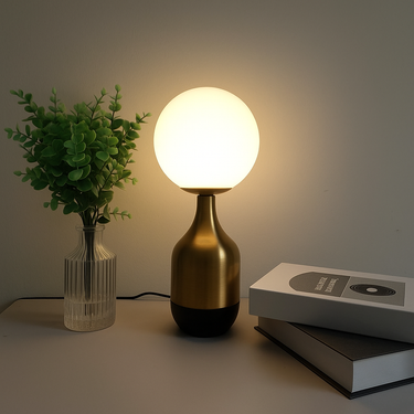 gold brass ball lamp with soft warm lighting