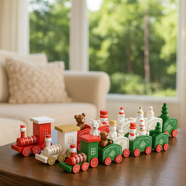 decorative wooden Christmas train for table display