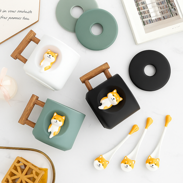 ceramic Shiba Inu mug with playful cartoon print