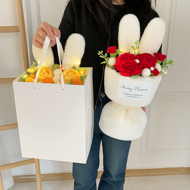 Elegant bouquet wrapped in rabbit ear style fabric