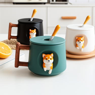 Japanese style ceramic cup with Shiba Inu design